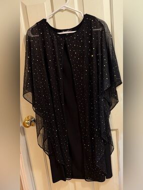 Glamour Nights Embellished Black Overlay Dress | 10